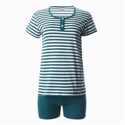 Пижама женская (футболка, шорты), принт изумрудная полоса, размер 48