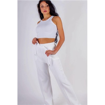 Трикотажные брюки со стрелкой, на резинке (Белый)