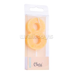 Свеча Цифра, 8, Кремовый, с блестками, 4,3*7,5 + 4,5 см, 1 шт. с держат.