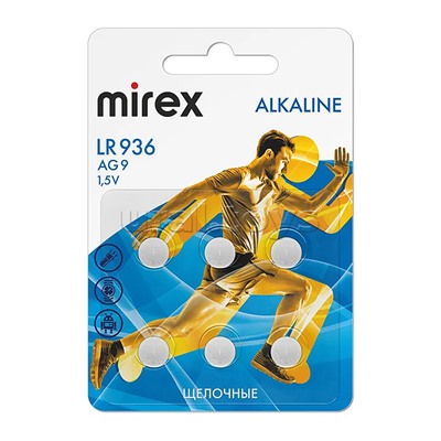 Батарея щелочная Mirex AG9 / LR936 1,5V 6 шт. блистер