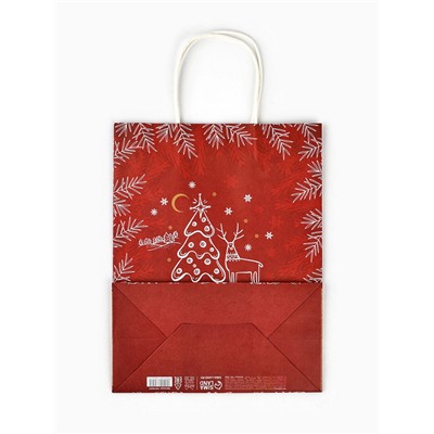 Пакет бумажный подарочный новогодний крафт «Волшебная зима» 27×21×11 см