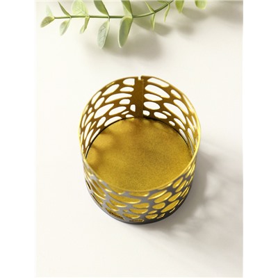 Металлический подсвечник «Цилиндр камушки», 7.5×7.5×8 см, чёрный с золотом