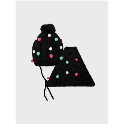 Комплект трикотажный для девочек: шапка, снуд