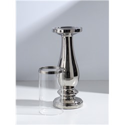 Подсвечник на 1 свечу «Аванти», керамика, стекло, d=8 см, серебро, 10×10×40.5 см