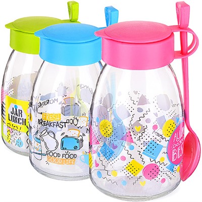 80559 Баночка с ложкой стекло 0,5 л РОЗОВЫЙ MB (х15)