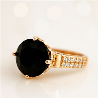 Кольцо 19 р ювелирная бижутерия коллекция "Дубай", покрытие позолота, вставка: фианиты и цирконы, цвет: черный и прозрачный, арт.414.128-19