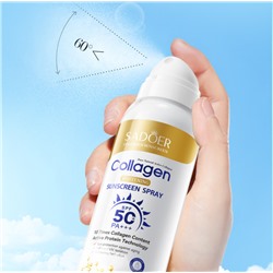 (НЕМНОГО ПОДТЕКШИЙ) Солнцезащитный спрей для лица и тела с Коллагеном SPF50 Sadoer, 150 мл.