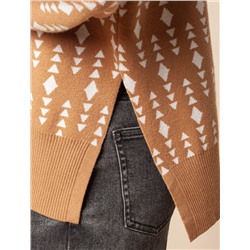 Свитер с боковыми разрезами жаккардовой вязки с кашемиром