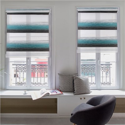 Штора рулонная «День-ночь. Волна», 60×180 см (с учётом креплений 3.5 см), бирюзовая