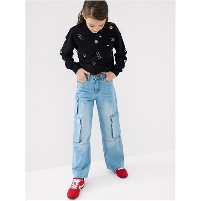 Брюки текстильные джинсовые для девочек