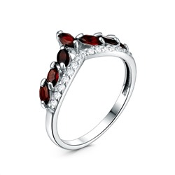 Кольцо из серебра с гранатом и фианитами родированное 1-211р404