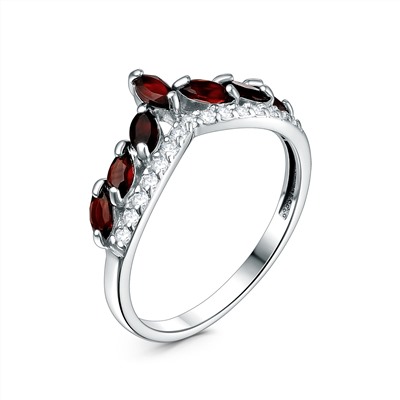 Кольцо из серебра с гранатом и фианитами родированное 1-211р404