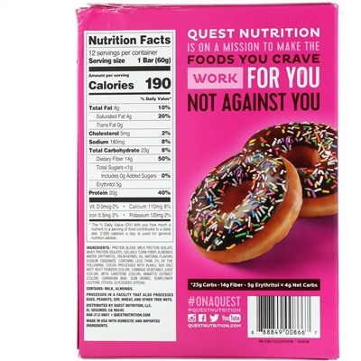 Quest Nutrition, Протеиновый батончик, донат с шоколадной глазурью и посыпкой, 12 батончиков, 60 г (2,12 унции) каждый