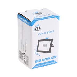 Прожектор светодиодный VKL Electric, 10 Вт, 1200 лм, 6500К, IP65, 220 В чёрный, свечение холодное белое