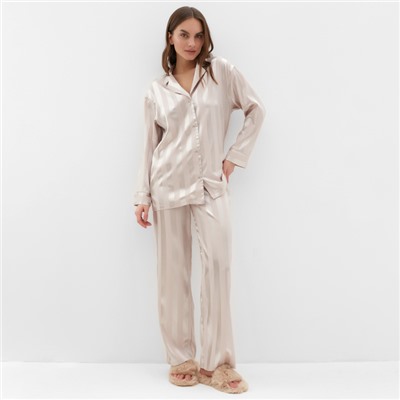 Пижама женская (рубашка, брюки) KAFTAN Silk «Полоска», цвет кремовый, размер 44-46