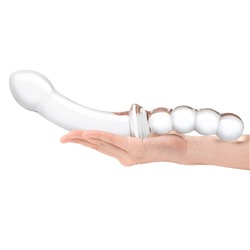 Стеклянный двусторонний фаллоимитатор 12,5’’ Girthy Double Sided Dong With Anal Bead Grip Handle - 32 см.