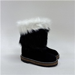 Унты детские чёрно-белые “Лохматые” замшевые на войлочной подошве