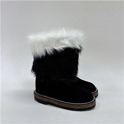 Унты детские чёрно-белые “Лохматые” замшевые на войлочной подошве