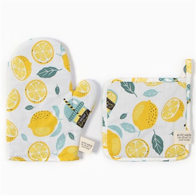 Набор кухонный Этель «Лимонад»: варежка 20×28 см, прихватка 19×19 см, хлопок