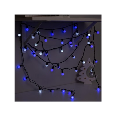 Гирлянда «Нить» 20 м с насадками «Шарики 1.5 см», IP44, тёмная нить, 200 LED, свечение бело-синее, мигание, 220 В