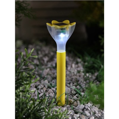 Садовый светильник «Цветок жёлтый», уличный, на солнечной батарее, 6×29×6 см, 1 LED, свечение белое