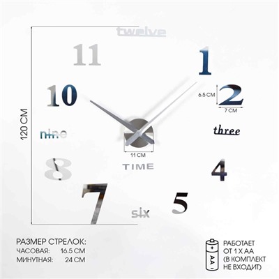 Часы настенные интерьерные большие, 3d «Клермонт», плавный ход, наклейка, d-120 см