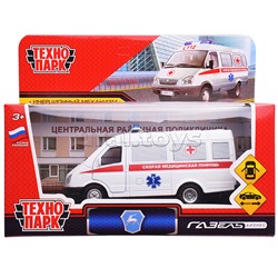 Машина металл ГАЗ -3221 "Газель" Скорая 12,2 см, (двери) инерц, в коробке