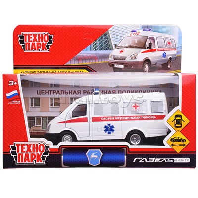 Машина металл ГАЗ -3221 "Газель" Скорая 12,2 см, (двери) инерц, в коробке