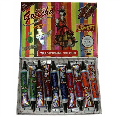 Golecha Набор цветной хны в трубе Golecha (10 в упаковке). Разноцветный