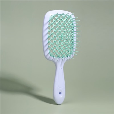 Расчёска массажная, широкая, вентилируемая, 8.5×20.5 см, PVC коробка, цвет белый/бирюзовый