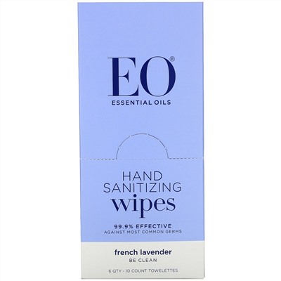 EO Products, салфетки для дезинфекции рук, французская лаванда, 6 шт. в упаковке