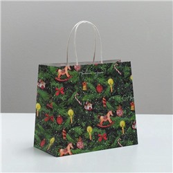 Пакет подарочный новогодний крафтовый «Новогодняя ёлочка», 22×25×12 см