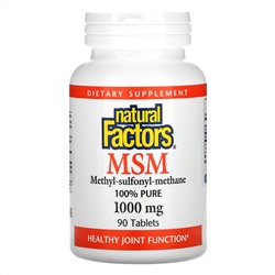 Natural Factors, MSM, Methyl-Sulfonyl-Methane, 1,000 mg, 90 Tablets