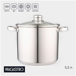 Кастрюля Magistro Grande, 5.5 л, с крышкой, капсульное дно, индукция, нержавеющая сталь