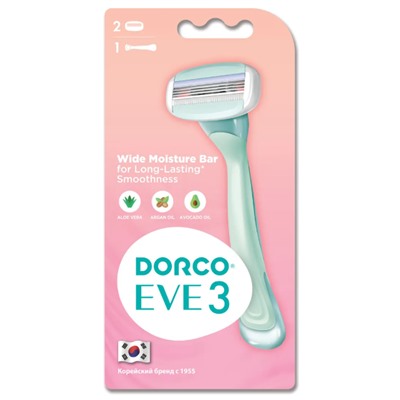 Станок для бритья для ЖЕНЩИН DORCO EVE-3 (+ 2 кассеты), система с 3 лезвиями, LTRA1002