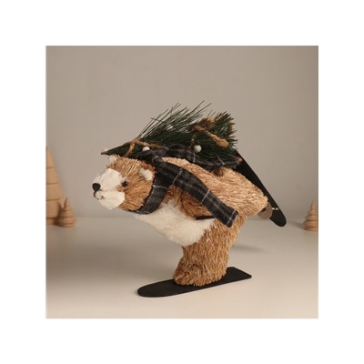 Фигурка новогодняя «Миша едет на лыжах с ёлочкой», 19×28×15 см