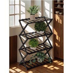 Подставка для цветов Greengo, 4 полки, 50×25×68 см, напольная, бамбук, чёрная