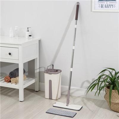 Швабра с отжимом и ведром Доляна, ведро с 2 отсеками 21×18×37, швабра 32×12×128 см, отсек 4 л, дополнительная насадка из микрофибры