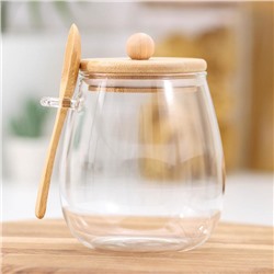 Сахарница BellaTenero «Эко» с ложкой, 650 мл, 10.5×10×13.5 см, с бамбуковой крышкой, стекло, прозрачная