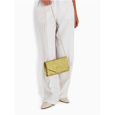 Клатч вечерний, на магните, с длинной цепочкой, блестящий, цвет золотой