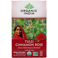 Organic India, Tulsi Tea, Cinnamon Rose, Caffeine-Free, 18 Infusion Bags, 1.14 oz (32.4 g)