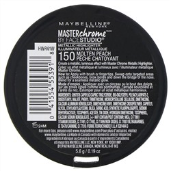Maybelline, Master Chrome, хайлайтер с металлическим блеском, оттенок Molten Peach 150, 5,6 г