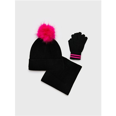 Комплект трикотажный для девочек: шапка, снуд