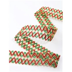 Тесьма Зигзаг зелено-красно-золотая 3.5 см намотка 25 метров