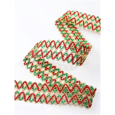 Тесьма Зигзаг зелено-красно-золотая 3.5 см намотка 25 метров
