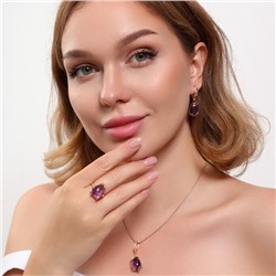 Комплект ювелирной бижутерии коллекция "Дубай" серьги, кулон и кольцо 20 р, покрытие позолота, вставка: искусственный камень фиолетового цвета, арт.314.803-20