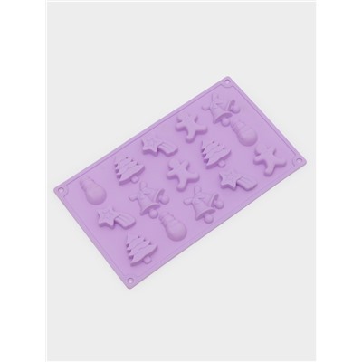 Форма для конфет и шоколада новогодняя Доляна «Ёлочки - иголочки», силикон, 30×17.3×1.3 см, 15 ячеек, сиреневая