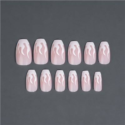 Накладные ногти «Fire», 12 шт., с клеевыми пластинами, форма балерина, розовые, белые