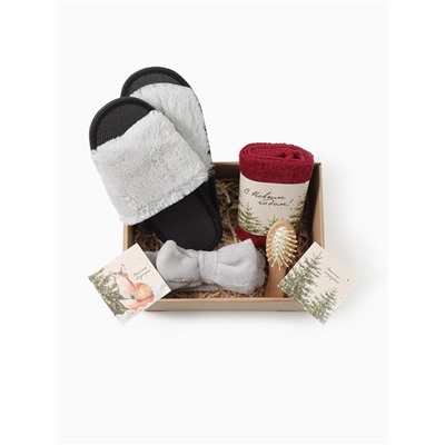 Набор новогодний подарочный «Этель. Звери в лесу», 5 предметов, полотенце 30×60 см, повязка на голову, расчёска