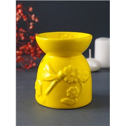 УЦЕНКА Аромалампа для эфирных масел керамика «Стрекоза на цветке», жёлтая, 7.2×7.2×8.3 см